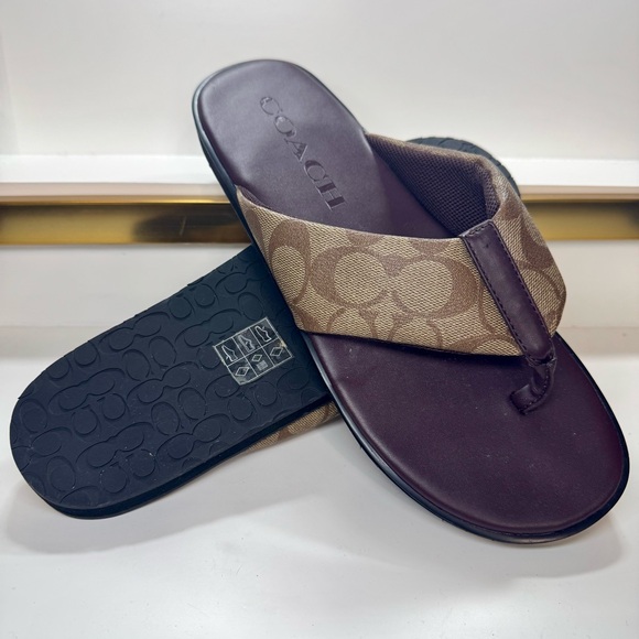Coach Men’s Signature Canvas Flip Flop Sandals Size 10D G4921 New No Box/Tags - Picture 10 of 14